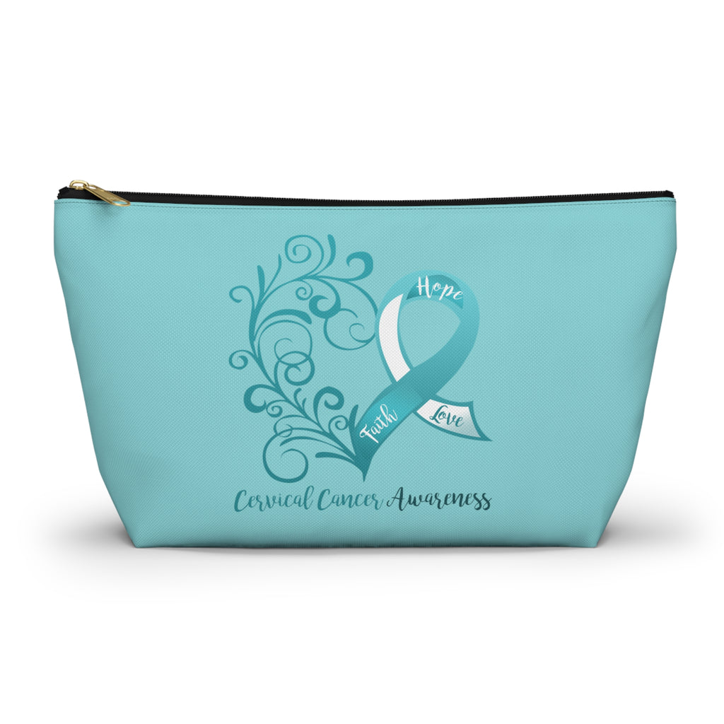 Cervical Cancer Awareness Large "Light Teal" T-Bottom Accessory Pouch (Dual-Sided Design)