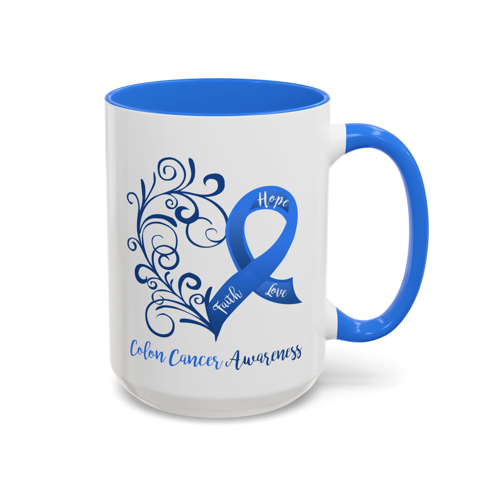 Colon Cancer Awareness Heart 15oz Mug with Blue Interior