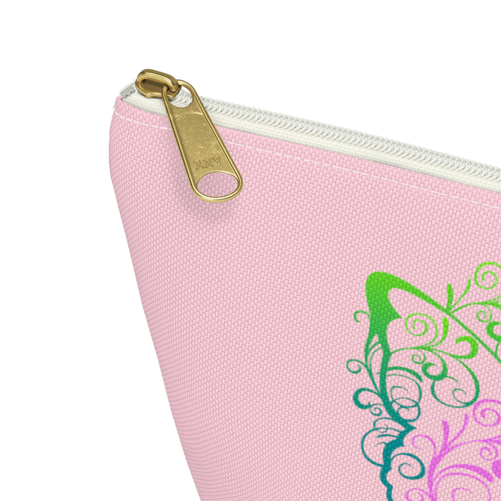 Metastatic Breast Cancer Awareness Filigree Butterfly Small "Pink" T-Bottom Accessory Pouch (Dual-Sided Design)