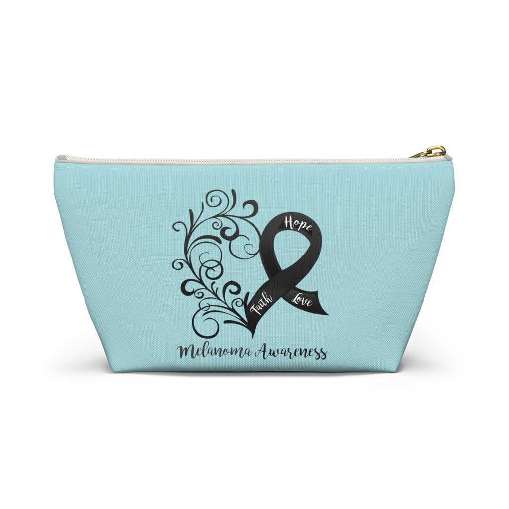 Melanoma Awareness Heart Small "Light Teal" T-Bottom Accessory Pouch (Dual-Sided Design)