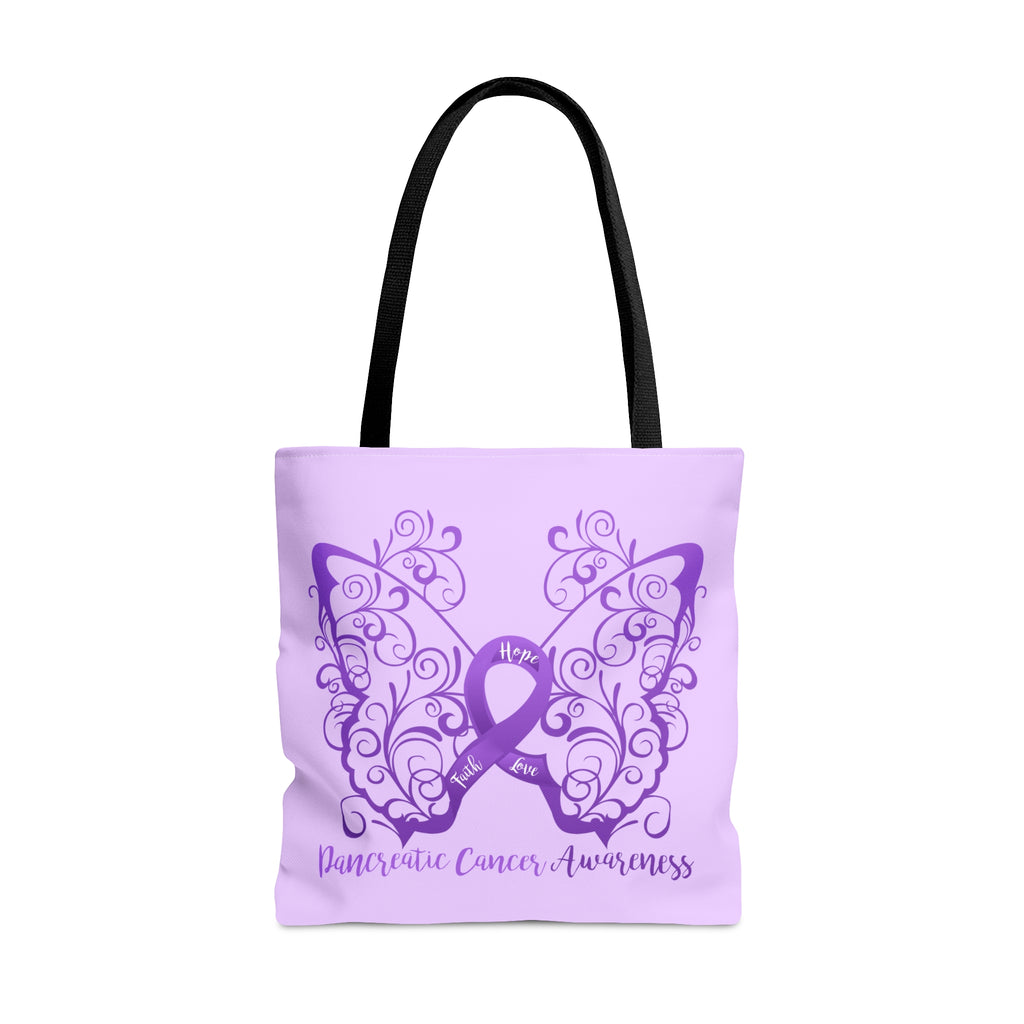 Pancreatic Cancer Awareness Filigree Butterfly Large Lavender Tote Bag