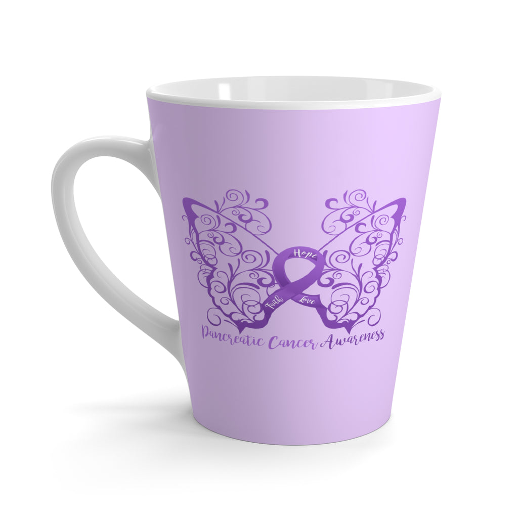Pancreatic Cancer Awareness Filigree Butterfly "Lavender" Latte Mug (Dual-Sided Design)(12 oz.)