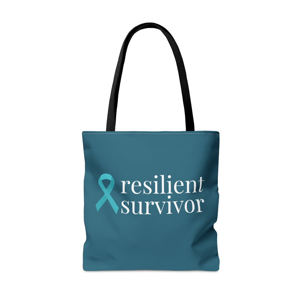 Ovarian Cancer resilient survivor Dark Teal Large Tote Bag (Dual-Sided Design)