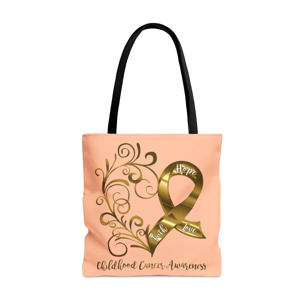 Childhood Cancer Awareness Heart Large "Peach" Tote Bag (Dual-Sided Design)