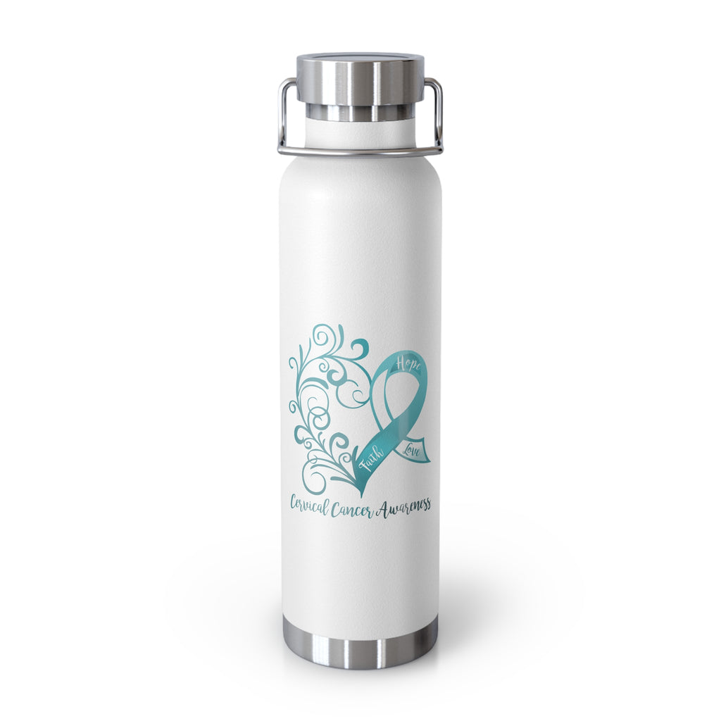 Cervical Cancer Awareness Heart White Copper Vacuum Insulated Bottle, 22oz