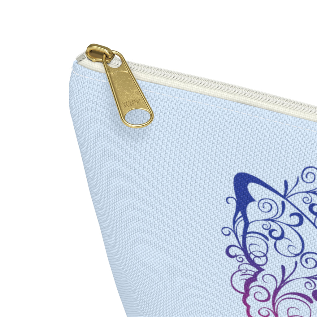 Thyroid Cancer Awareness Filigree Butterfly Small "Light Blue" T-Bottom Accessory Pouch (Dual-Sided Design)