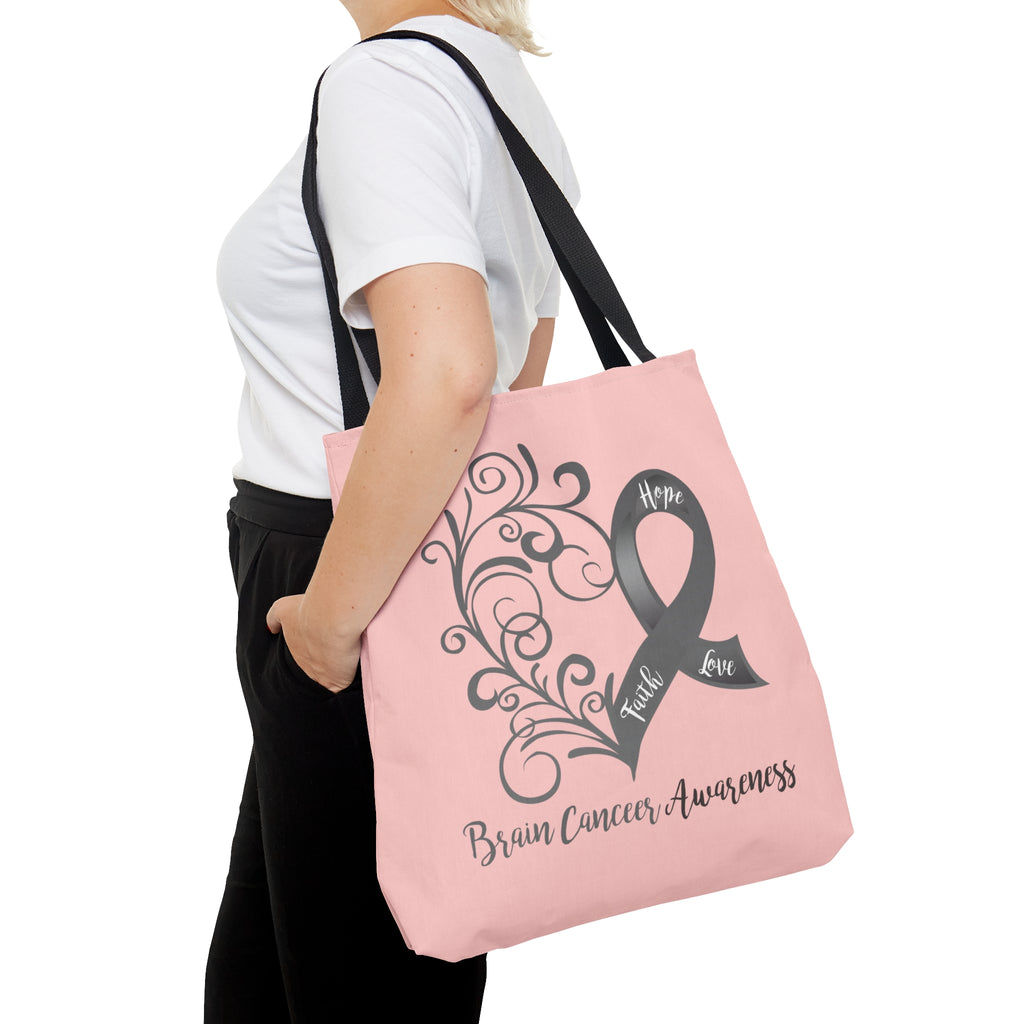 Brain Cancer Awareness Large "Light Coral" Tote Bag (Dual-Sided Design)