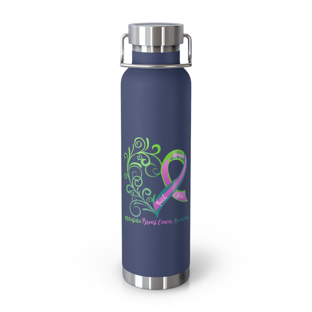 Metastatic Breast Cancer Awareness Heart Copper Vacuum Insulated Bottle, 22oz (White)