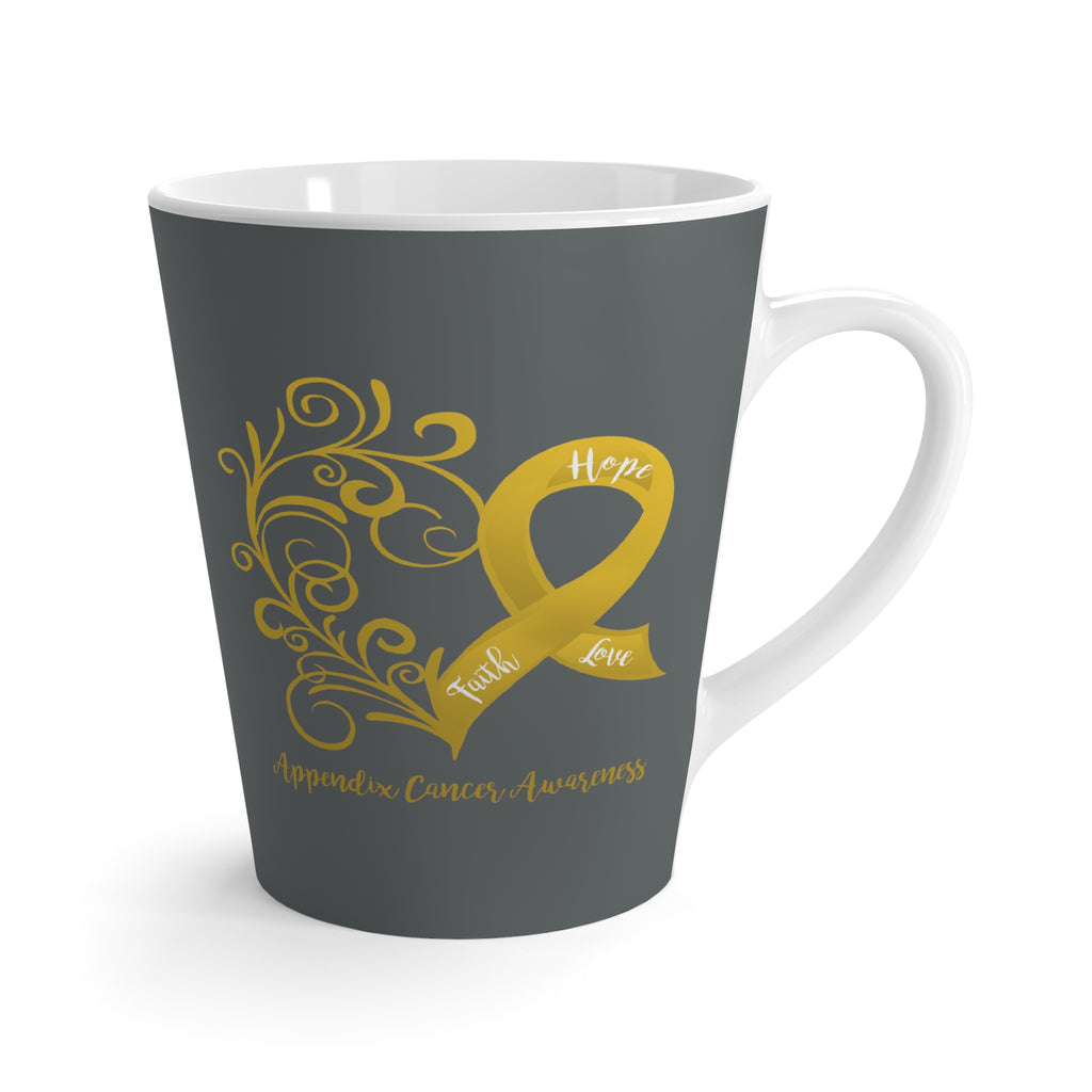 Appendix Cancer Awareness Heart "Dark Grey" Latte Mug (Dual-Sided Design)(12 oz.)