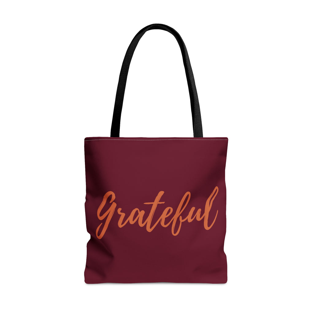 Grateful Script Large Maroon Tote Bag