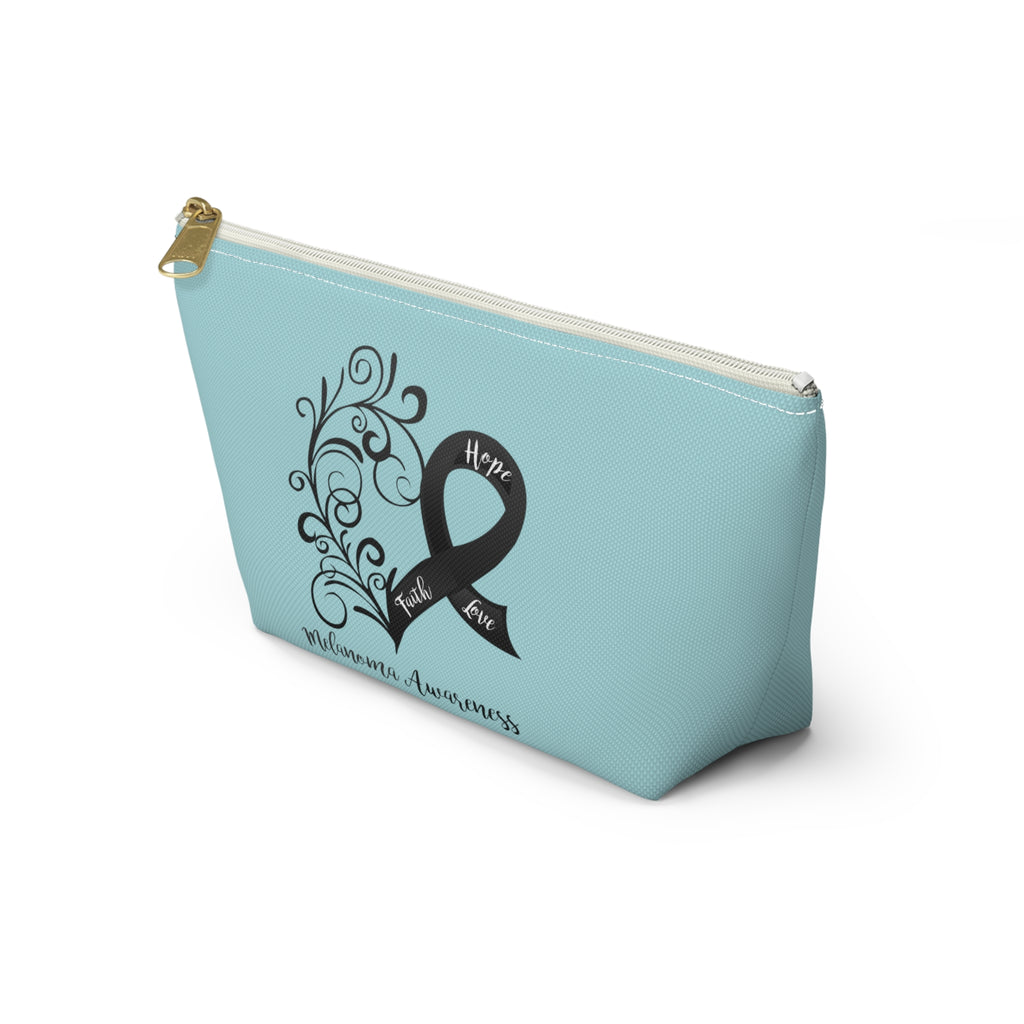 Melanoma Awareness Heart Small "Light Teal" T-Bottom Accessory Pouch (Dual-Sided Design)