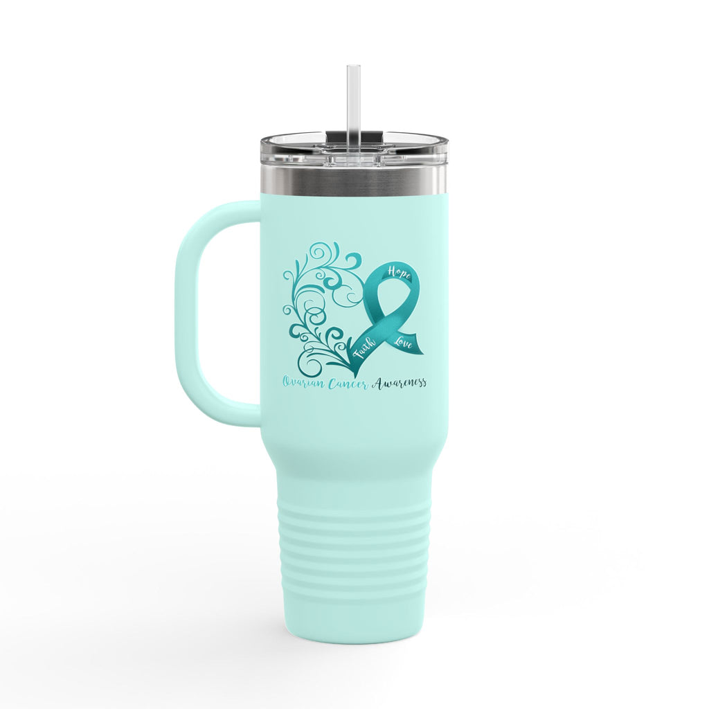 Ovarian Cancer Awareness Heart Insulated Travel Mug, 40oz (Dual Sided Design)