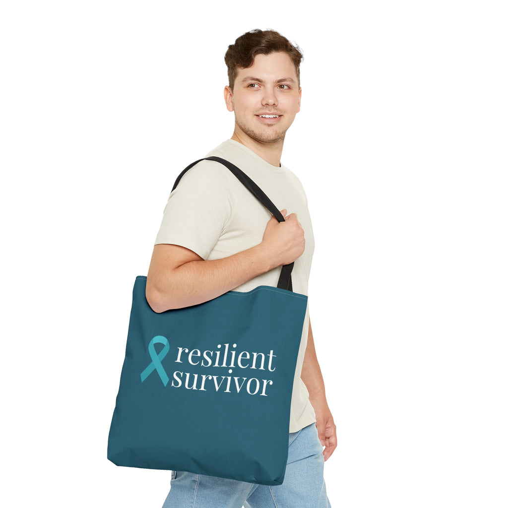 Ovarian Cancer resilient survivor Dark Teal Large Tote Bag (Dual-Sided Design)