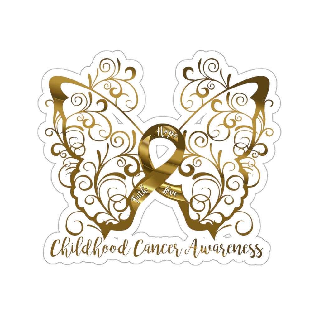 Childhood Cancer Awareness Filigree Butterfly Sticker (3 x 3)