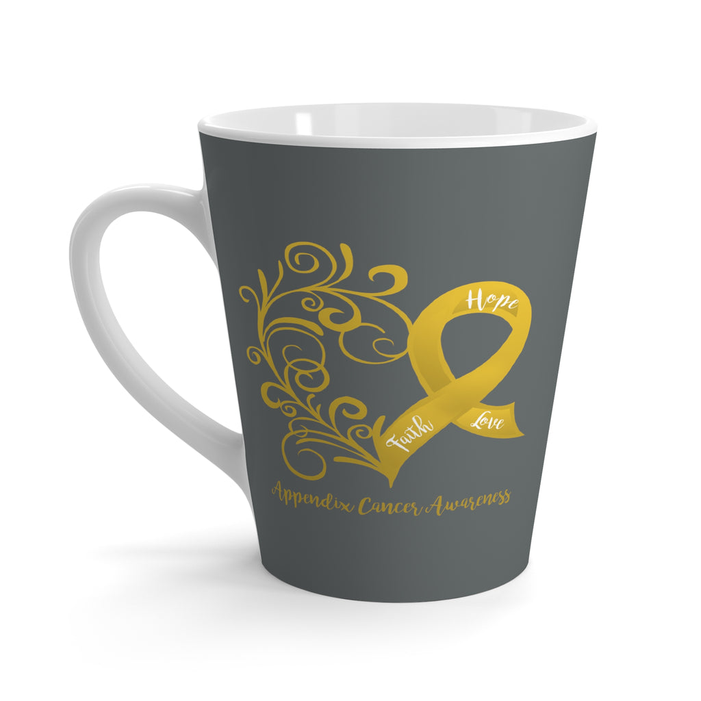Appendix Cancer Awareness Heart "Dark Grey" Latte Mug (Dual-Sided Design)(12 oz.)