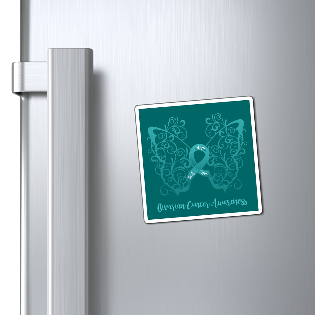 Ovarian Cancer Awareness Filigree Butterfly Dark Teal Magnet (3 Sizes Available)