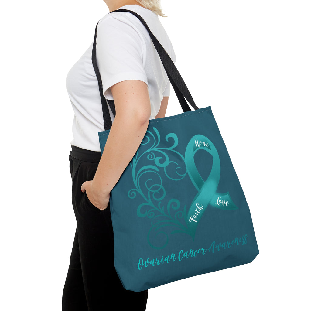 Ovarian Cancer Awareness Dark Teal Large Tote Bag (Dual-Sided Design)