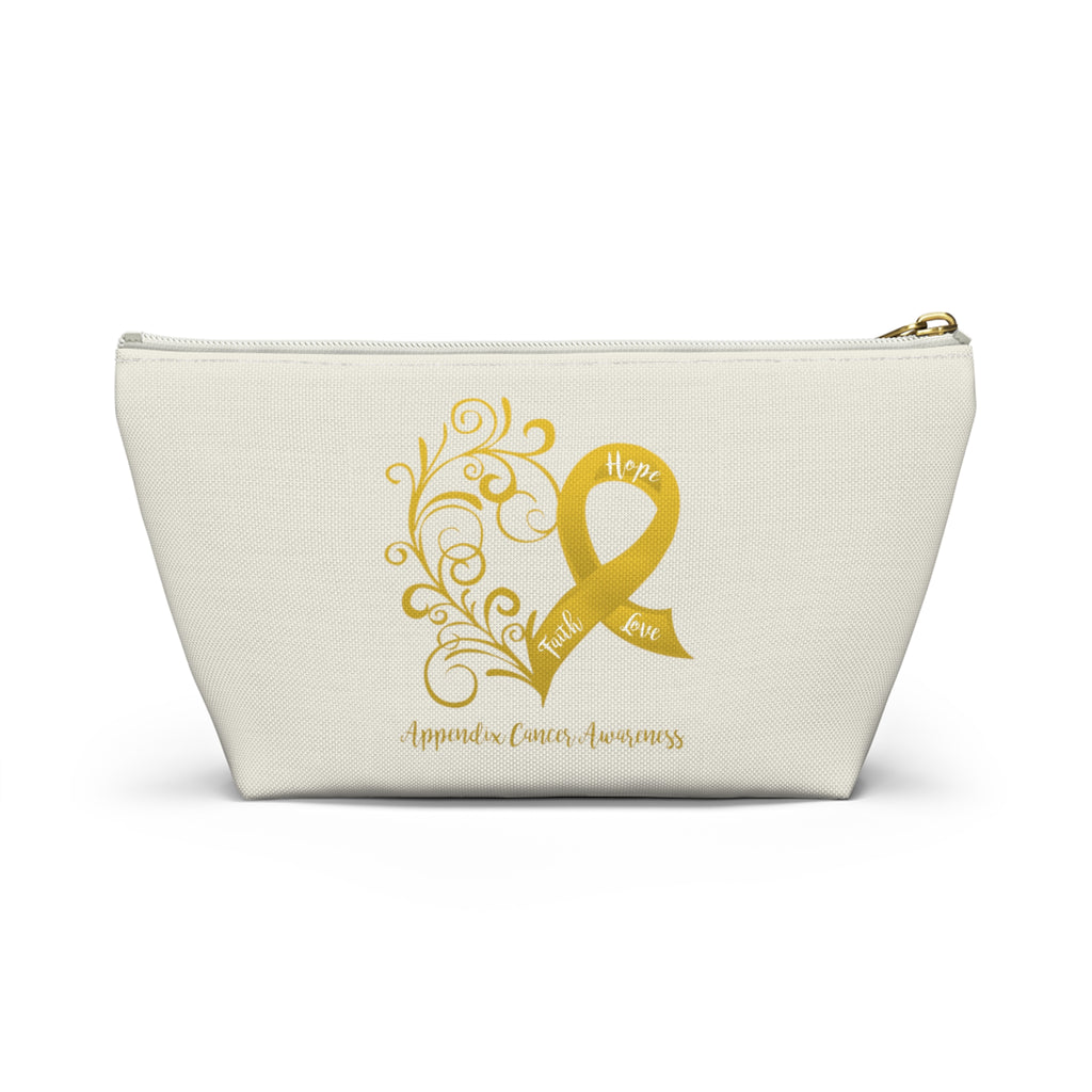 Appendix Cancer Awareness Heart "Natural" T-Bottom Accessory Pouch (Dual-Sided Design)