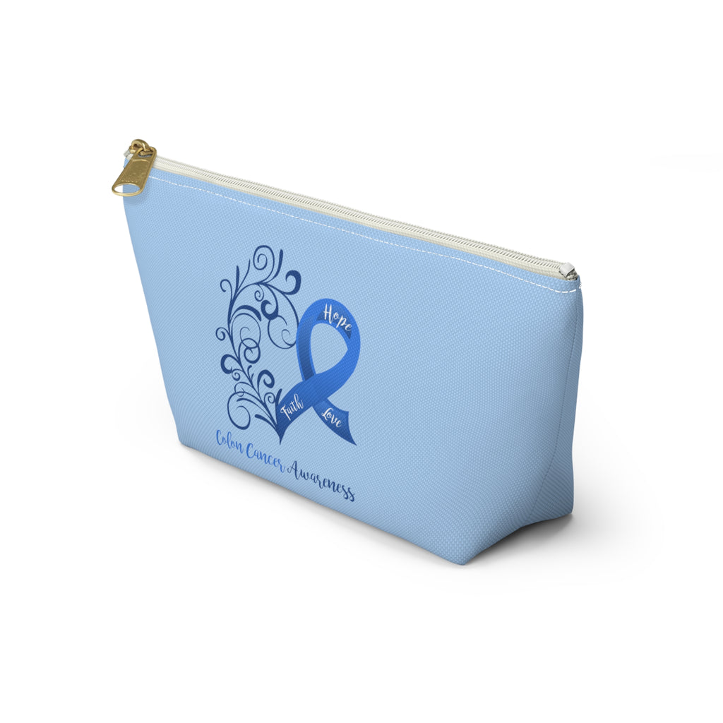 Colon Cancer Awareness Heart "Light Blue" T-Bottom Accessory Pouch (Dual-Sided Design)
