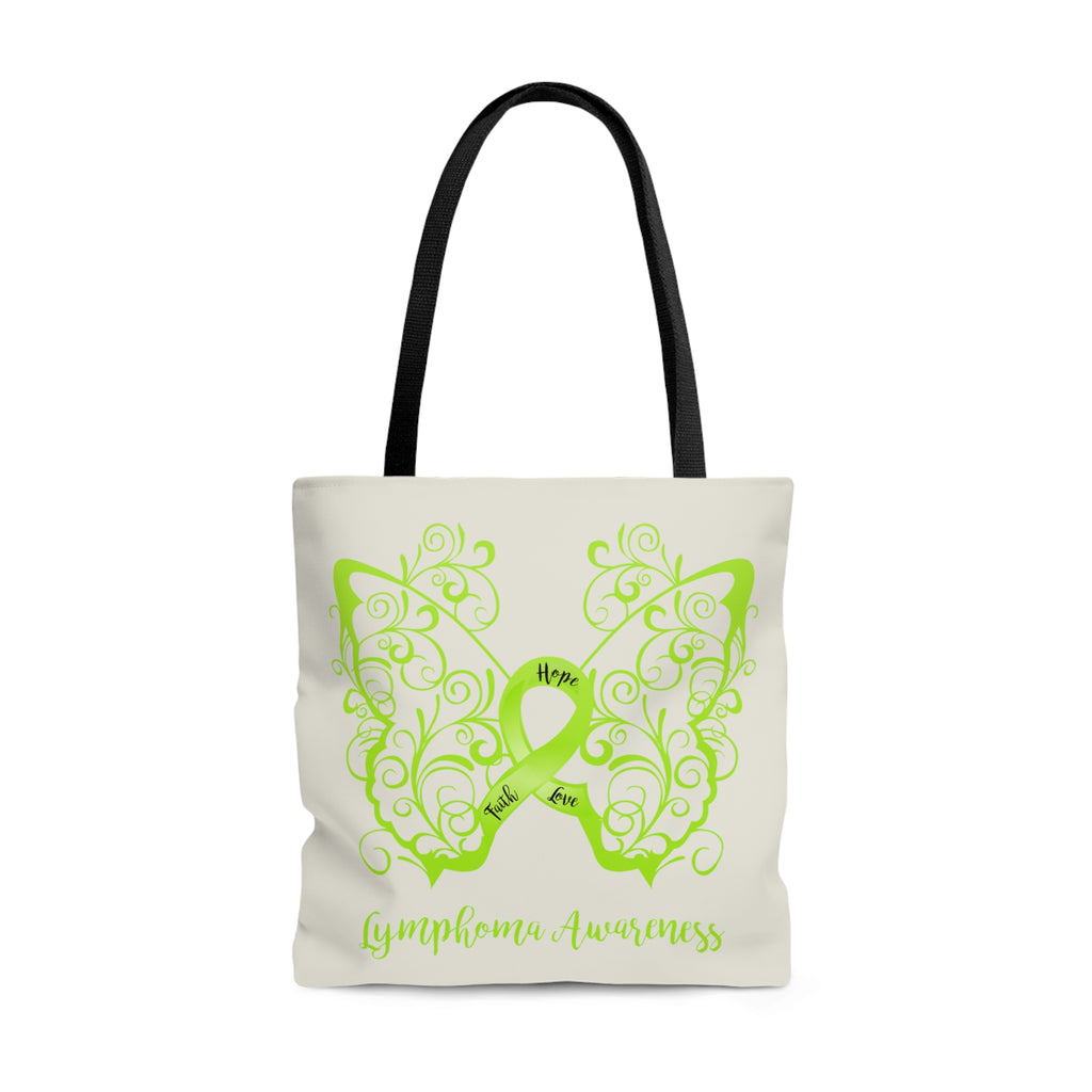 Lymphoma Awareness Filigree Butterfly "Natural" Large Tote Bag (Dual-Sided Design)