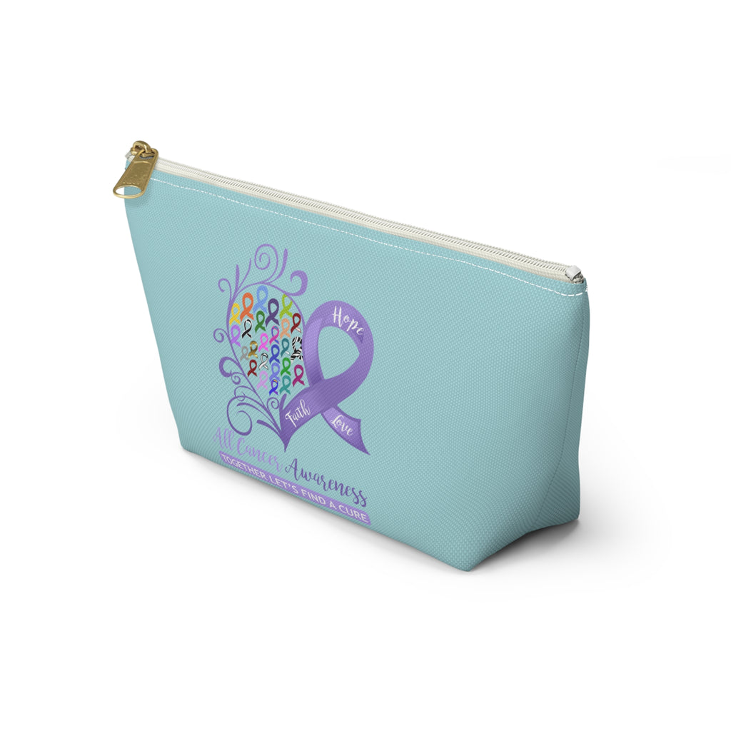 All Cancer Awareness Heart Small "Light Teal" T-Bottom Accessory Pouch (Dual-Sided Design)