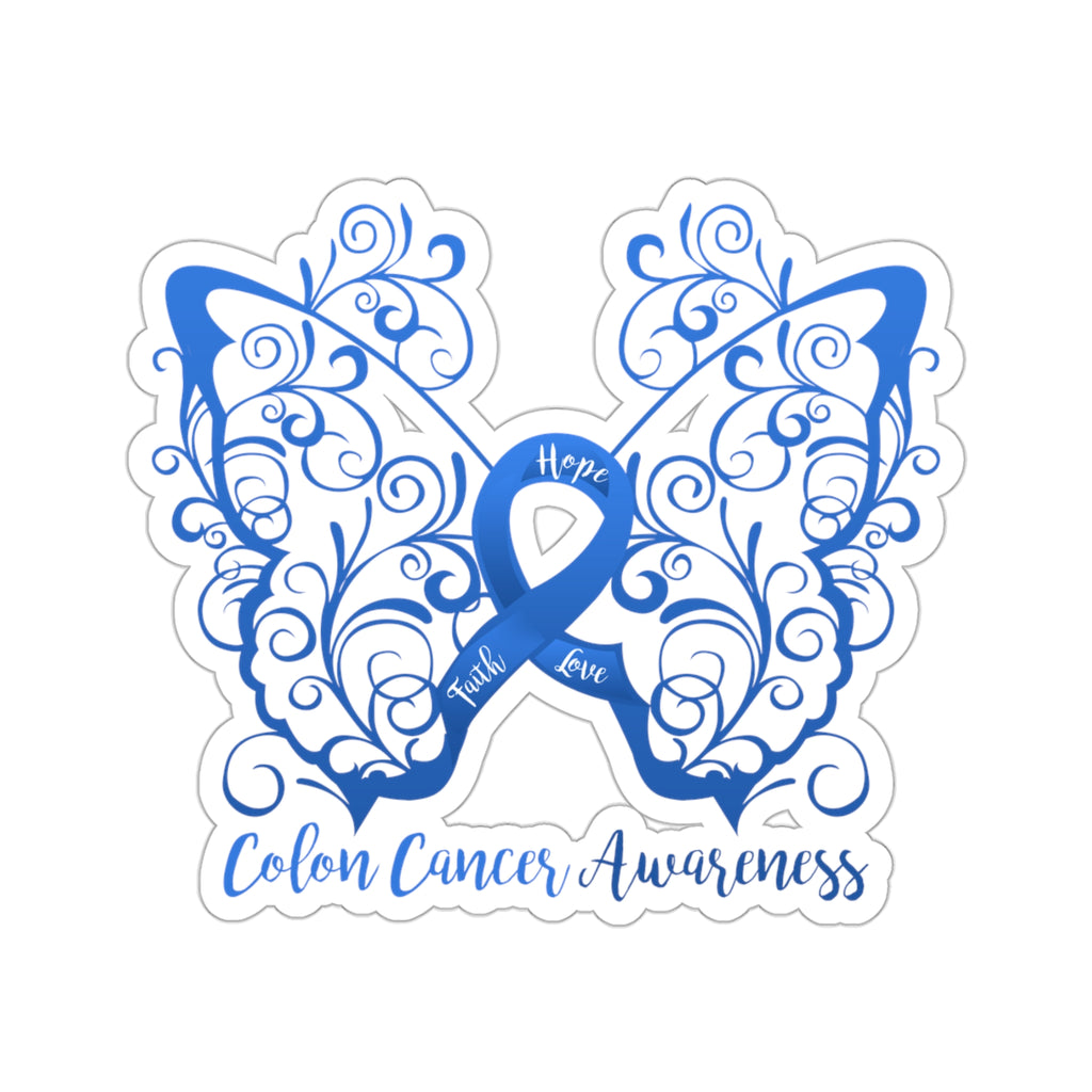 Colon Cancer Awareness Filigree Butterfly Sticker (3 x 3)