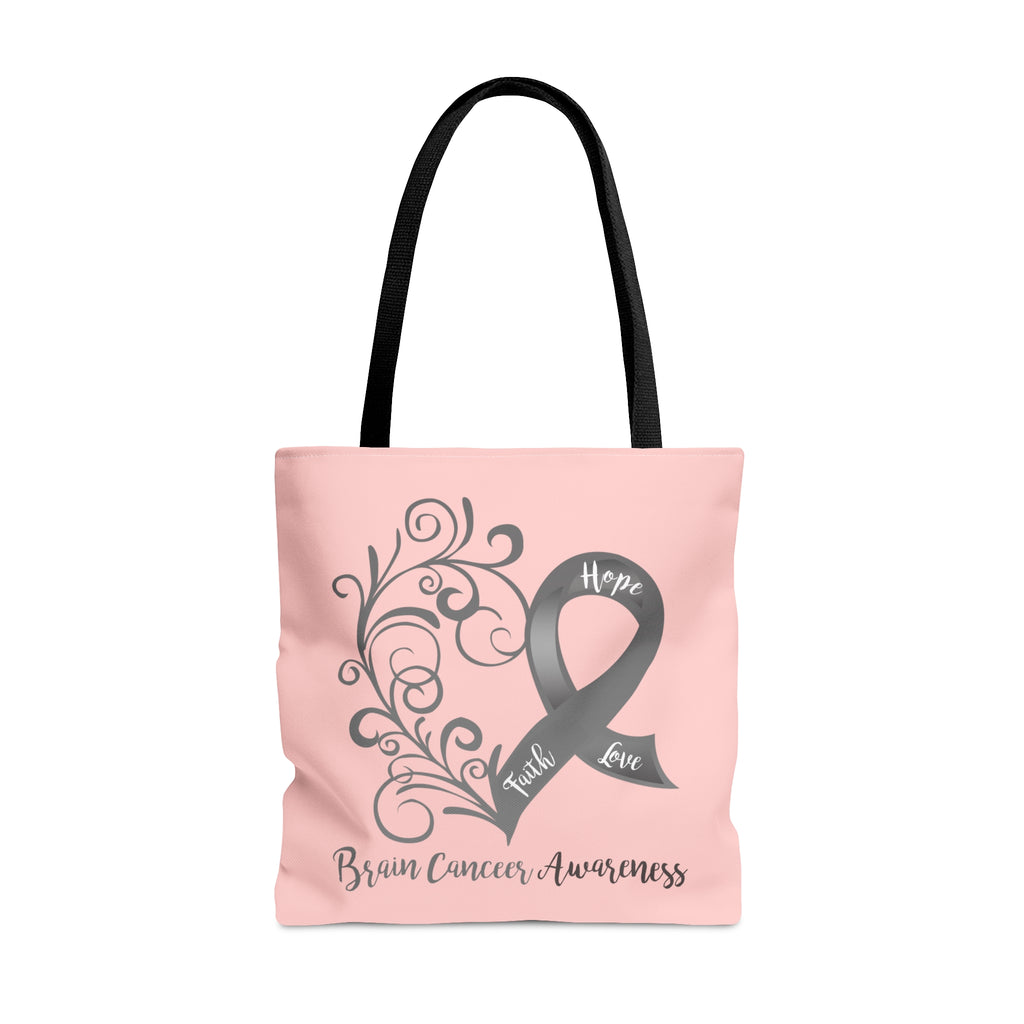 Brain Cancer Awareness Large "Light Coral" Tote Bag (Dual-Sided Design)