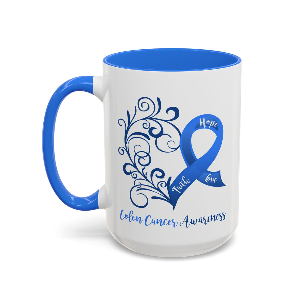 Colon Cancer Awareness Heart 15oz Mug with Blue Interior