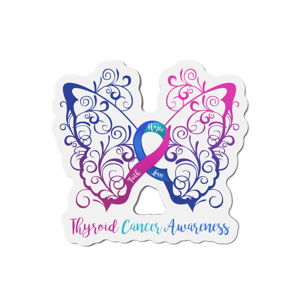 Thyroid Cancer Awareness Filigree Butterfly Flexible Vehicle Magnet