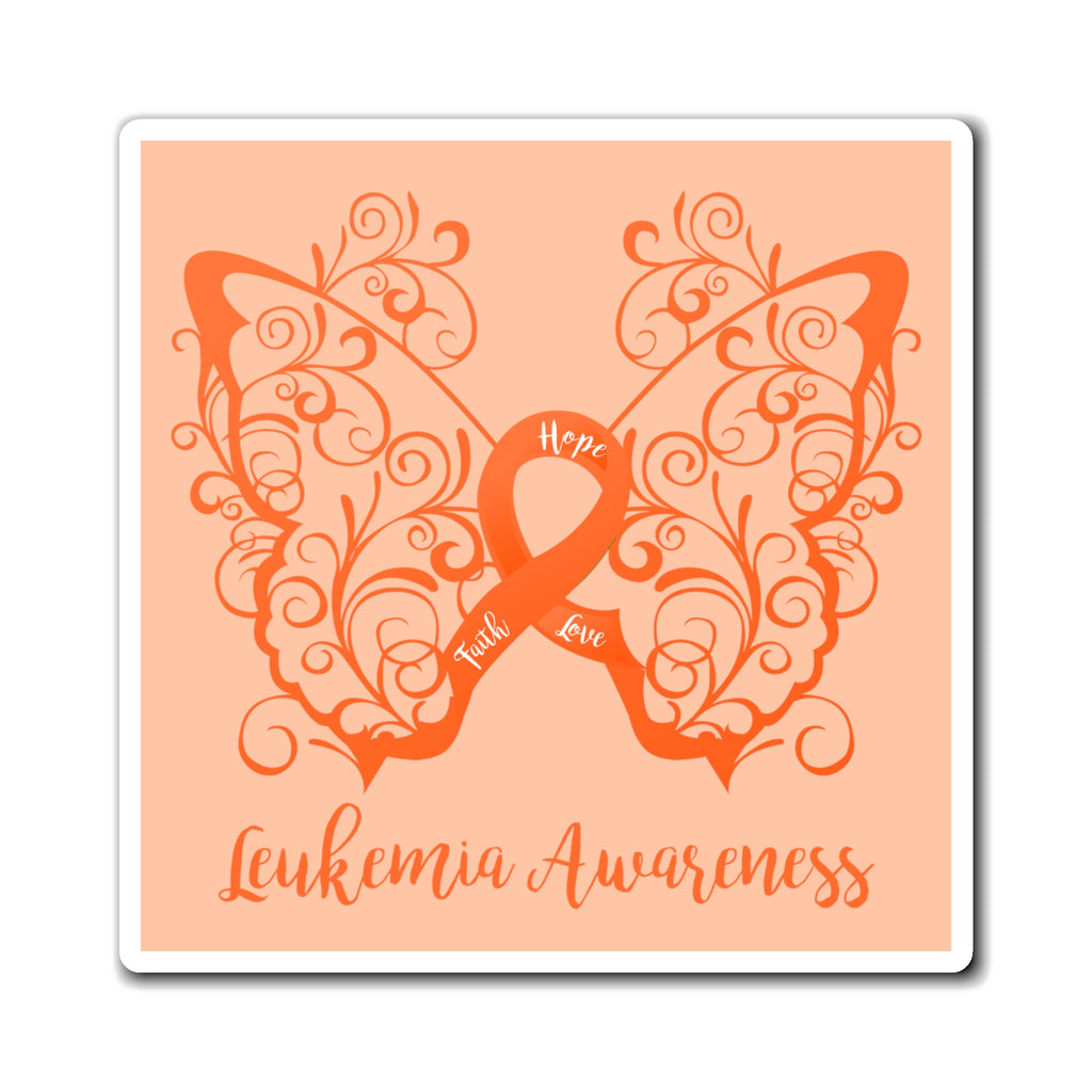 Leukemia Awareness Filigree Butterfly Orange Magnet (3 Sizes Available)