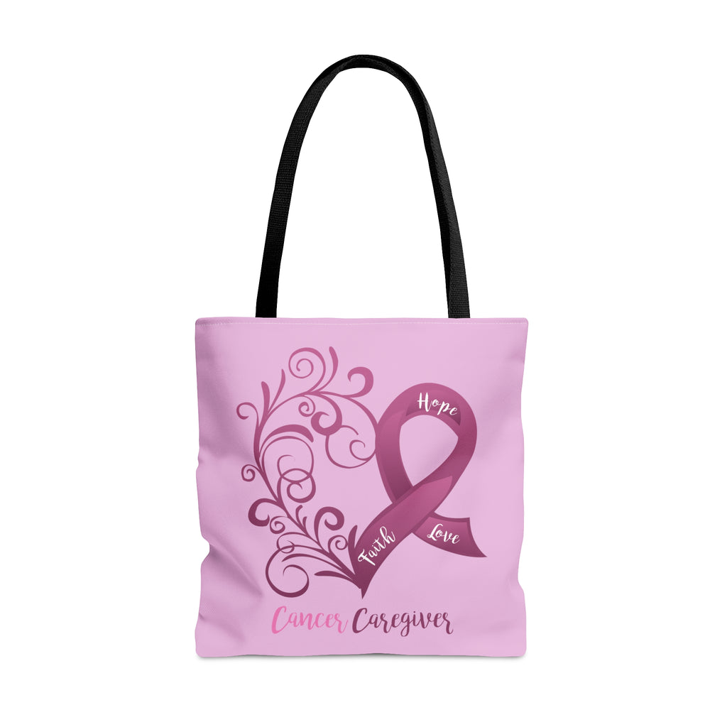 Cancer Caregiver Heart Large Tote Bag (Light Plum)