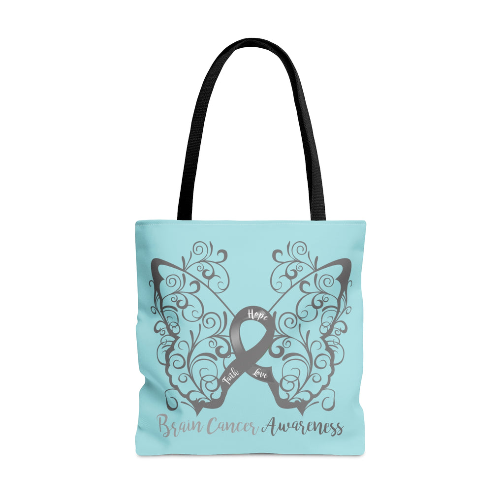 Brain Cancer Awareness Filigree Butterfly Large "Light Teal" Tote Bag