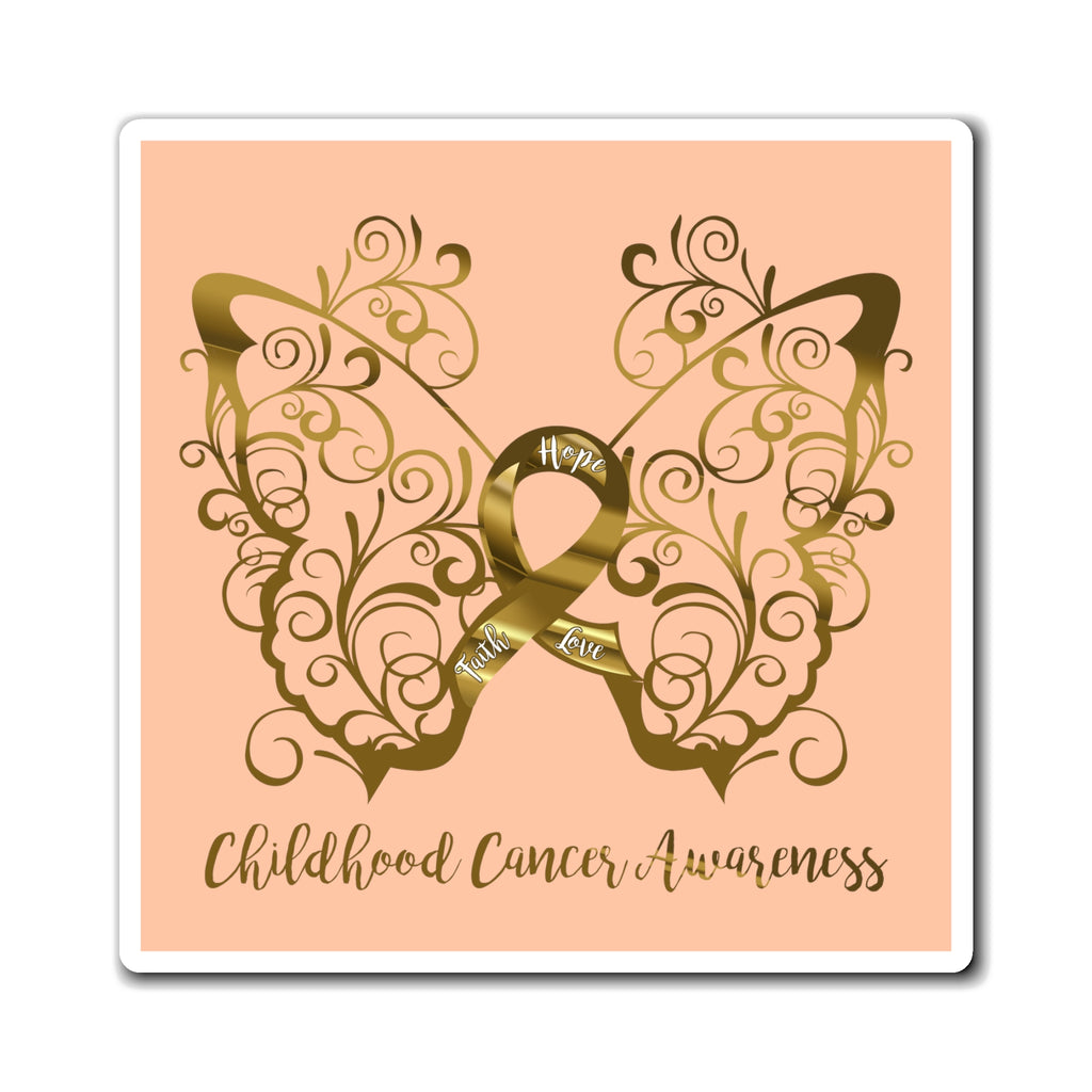 Childhood Cancer Awareness Filigree Butterfly Peach Magnet (3 Sizes Available)