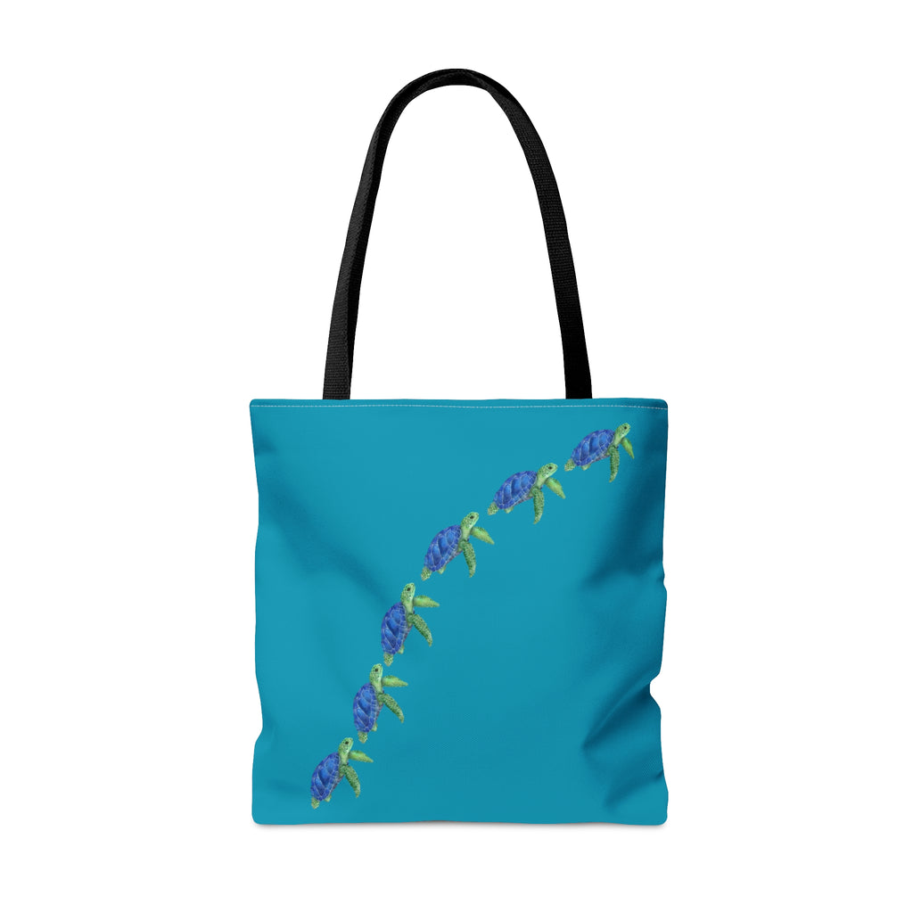 Colored Swimming Sea Turtles Large "Teal" Tote Bag