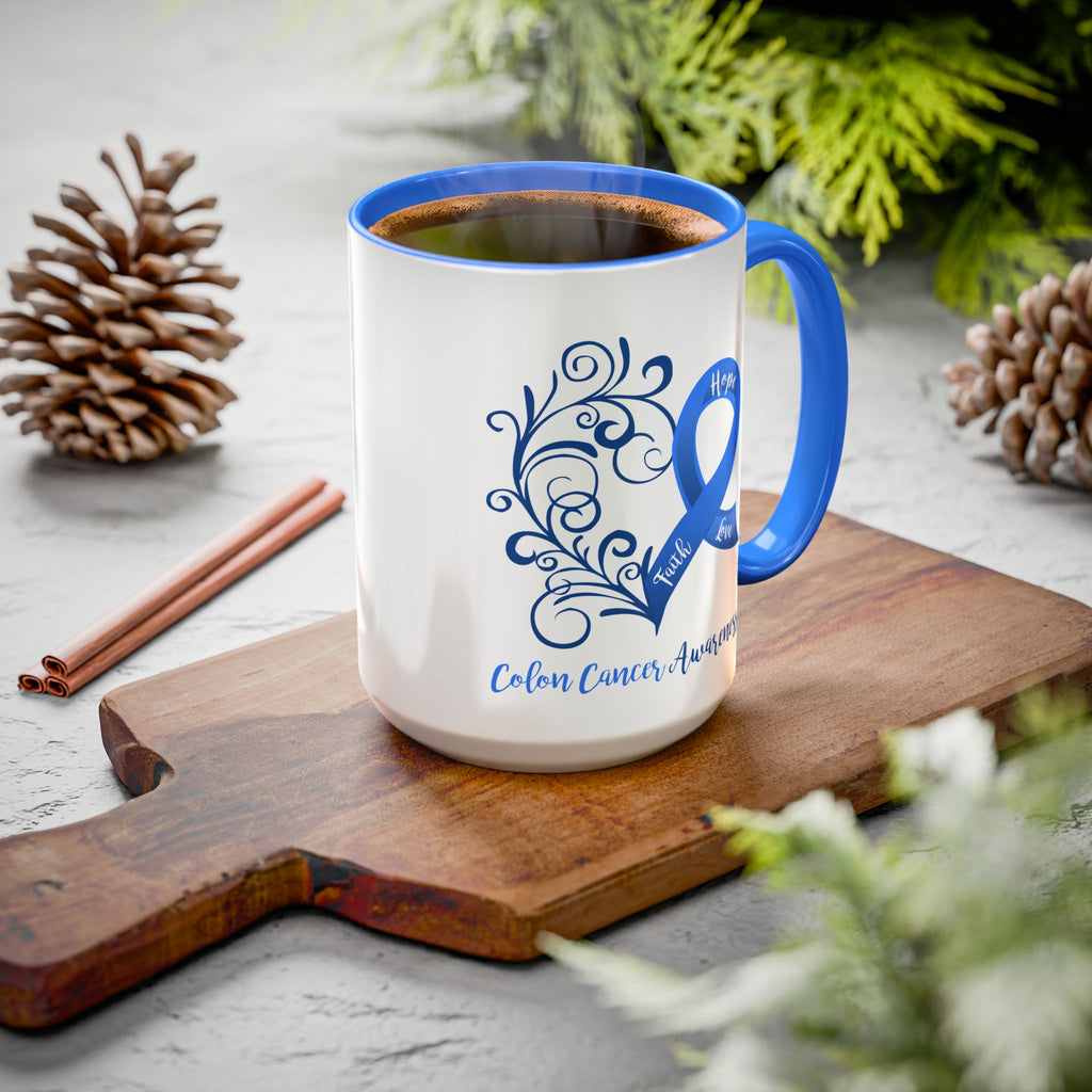 Colon Cancer Awareness Heart 15oz Mug with Blue Interior