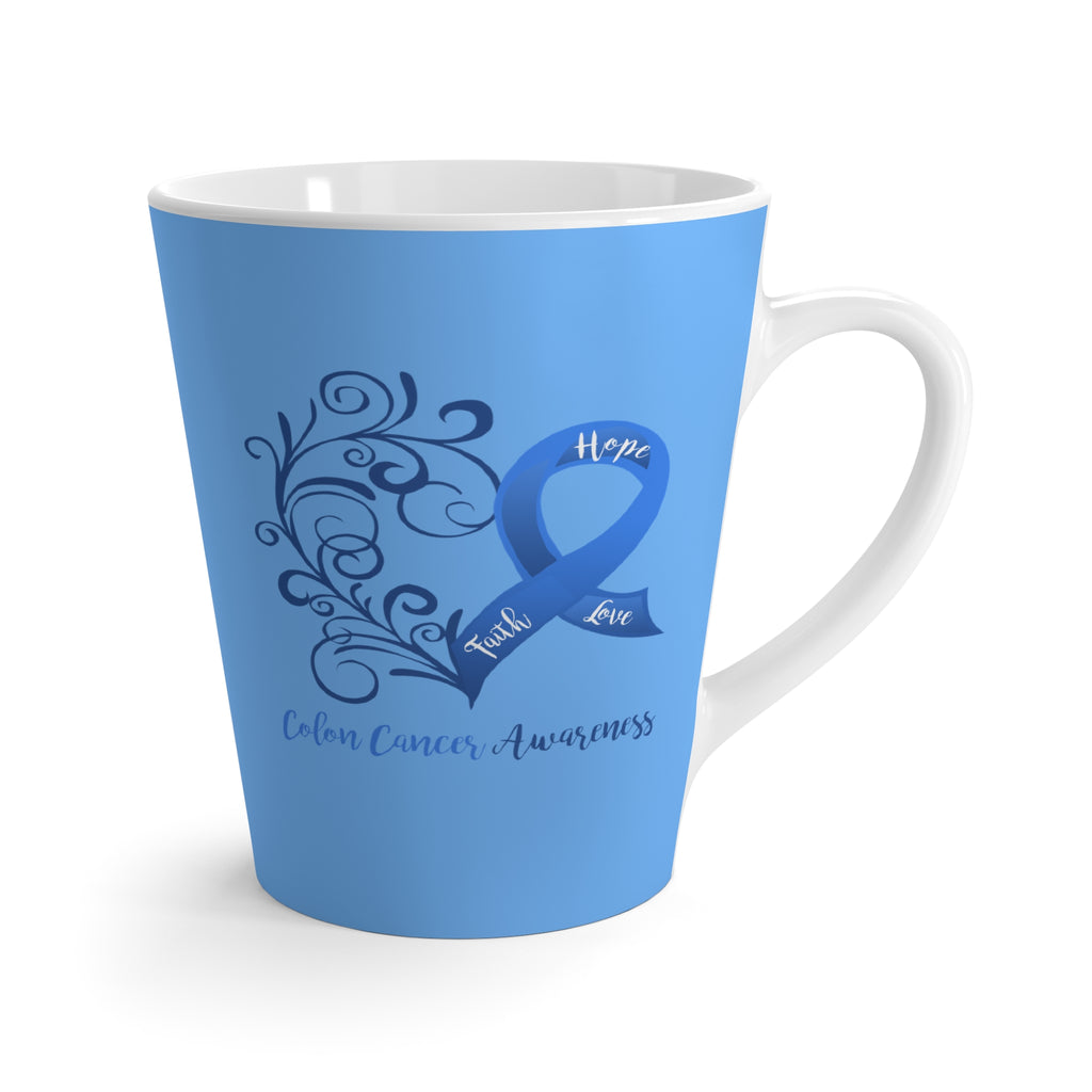 Colon Cancer Awareness Heart "Azure Blue" Latte Mug (Dual-Sided Design)(12 oz.)