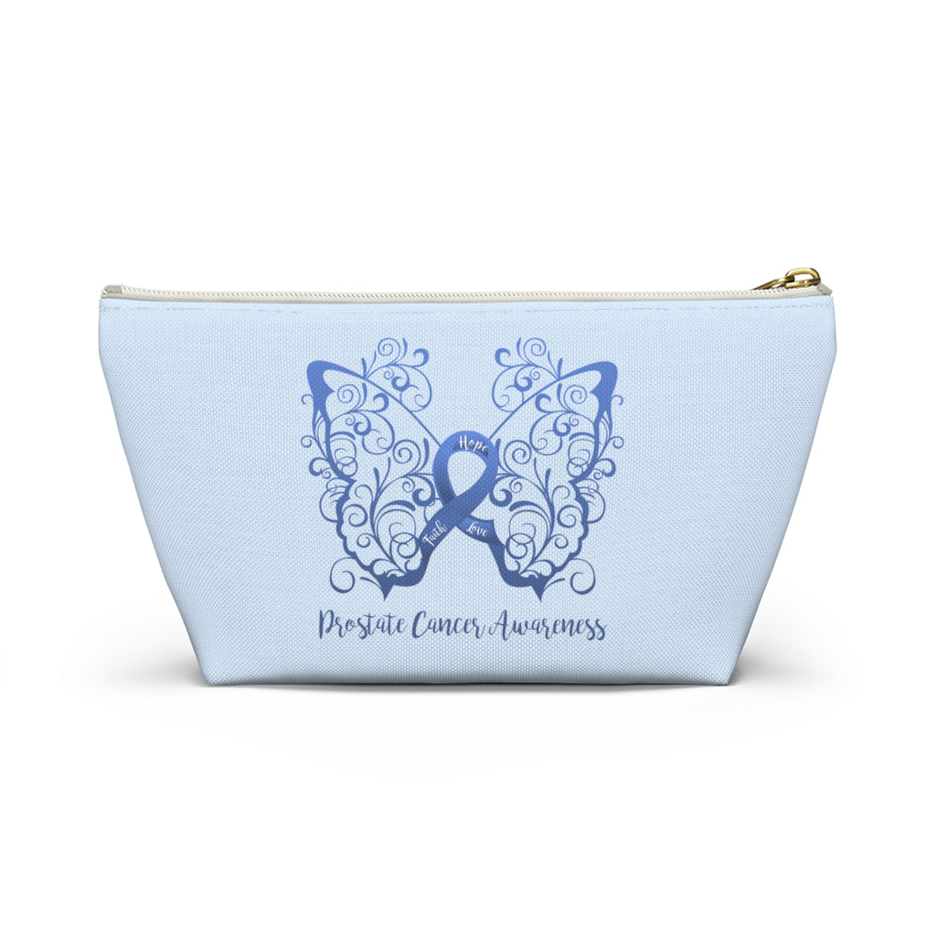 Prostate Cancer Awareness Filigree Butterfly Small "Light Blue" T-Bottom Accessory Pouch (Dual-Sided Design)