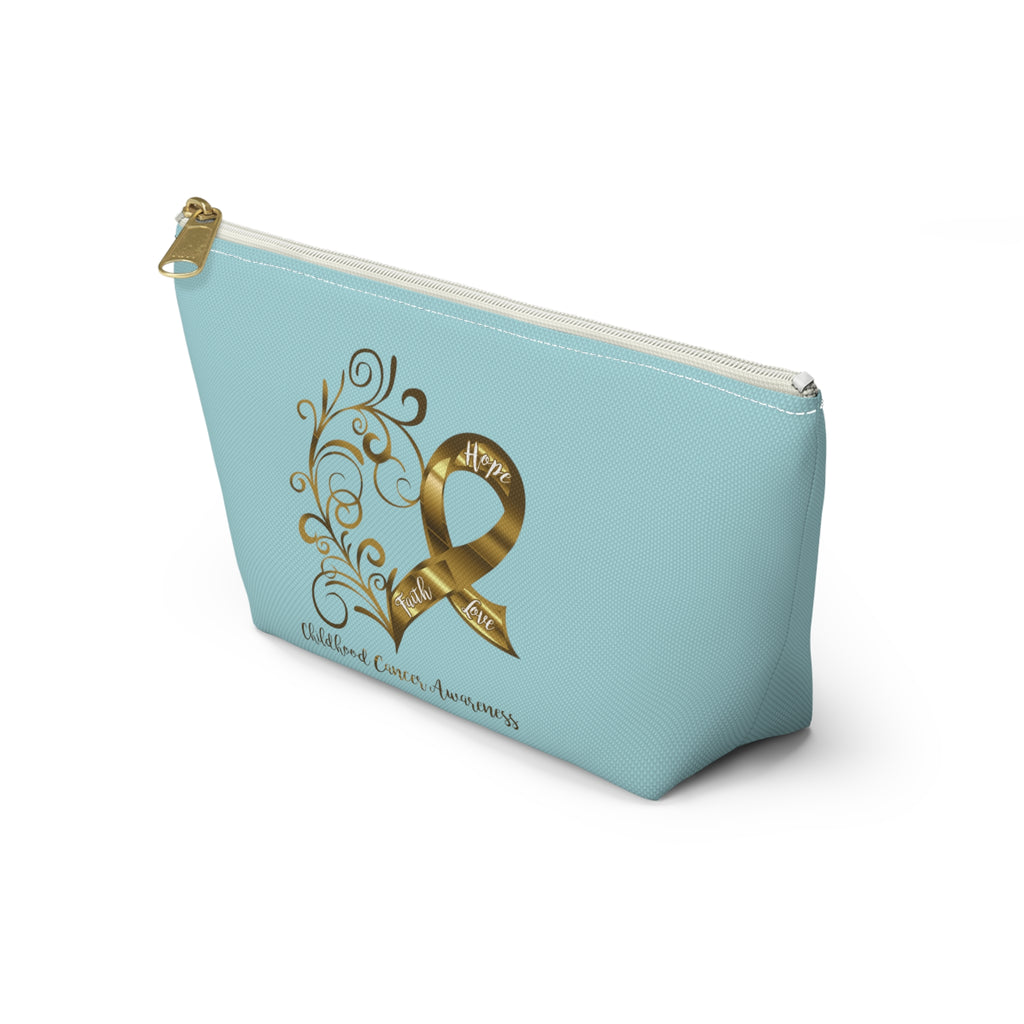 Childhood Cancer Awareness Heart Small "Light Teal" T-Bottom Accessory Pouch (Dual-Sided Design)