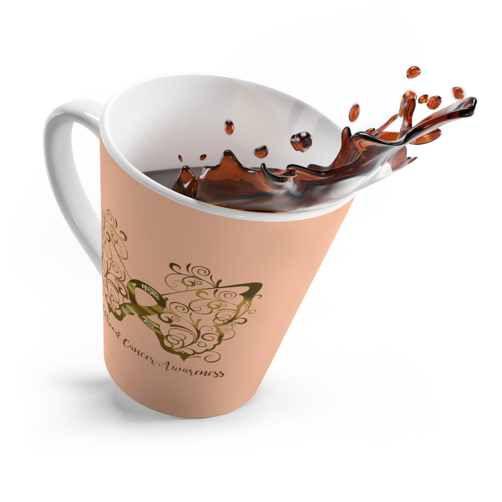 Childhood Cancer Awareness Filigree Butterfly "Peach" Latte Mug (Dual-Sided Design)(12 oz.)