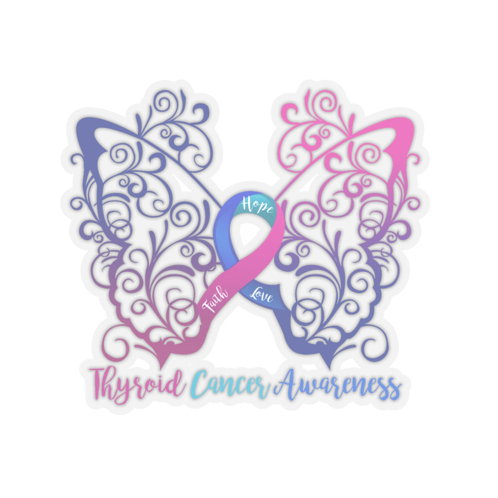Thyroid Cancer Awareness Filigree Butterfly Sticker (3 x 3)