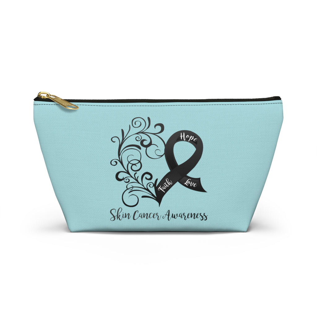 Skin Cancer Awareness Heart Small "Light Teal" T-Bottom Accessory Pouch (Dual-Sided Design)