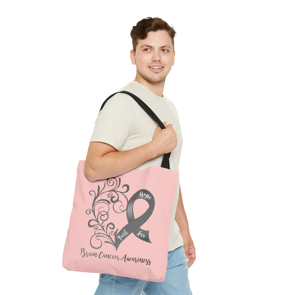 Brain Cancer Awareness Large "Light Coral" Tote Bag (Dual-Sided Design)