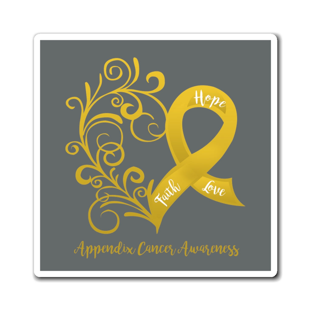Appendix Cancer Awareness Heart Magnet (Dark Grey Background) (3 Sizes Available)