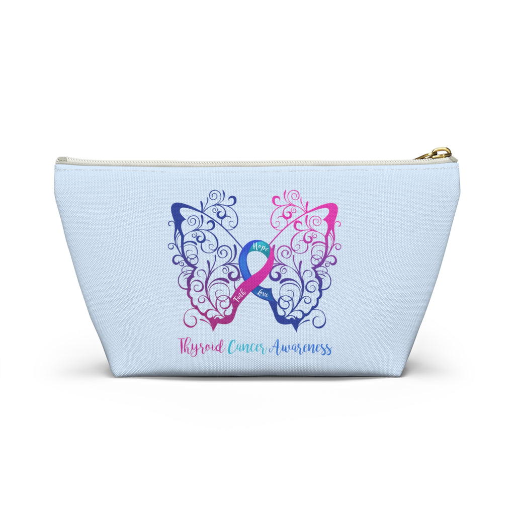 Thyroid Cancer Awareness Filigree Butterfly Small "Light Blue" T-Bottom Accessory Pouch (Dual-Sided Design)