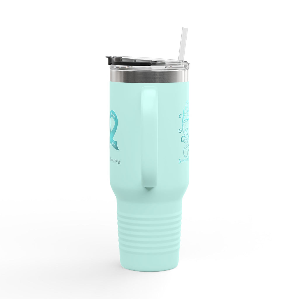 Ovarian Cancer Awareness Heart Insulated Travel Mug, 40oz (Dual Sided Design)