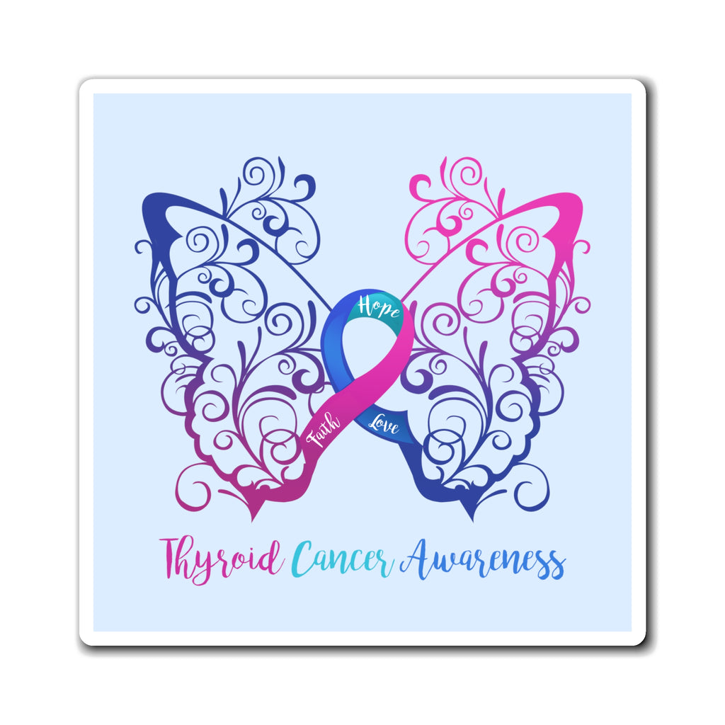 Thyroid Cancer Awareness Filigree Butterfly Light Blue Magnet (3 Sizes Available)