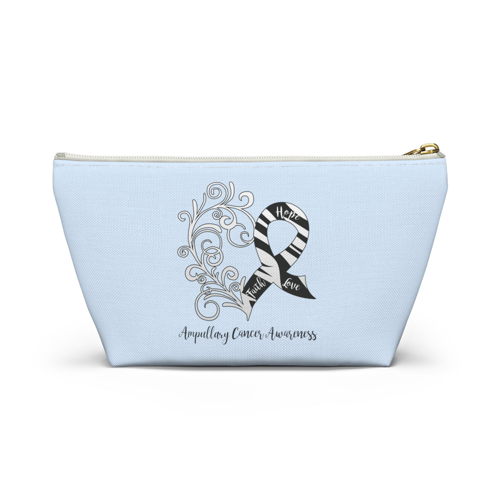 Ampullary Cancer Awareness Heart Small "Light Blue" T-Bottom Accessory Pouch (Dual-Sided Design)