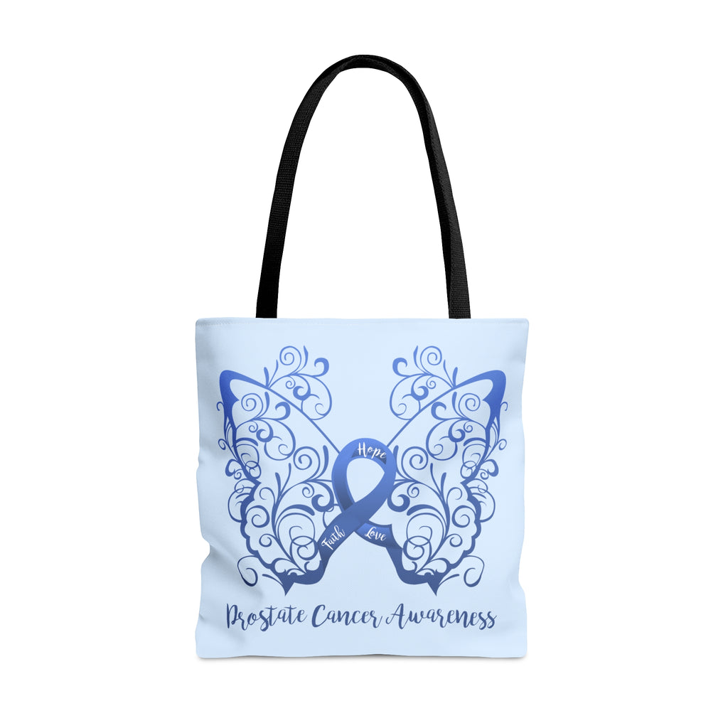 Prostate Cancer Awareness Filigree Butterfly Large "Light Blue" Tote Bag (Dual-Sided Design)