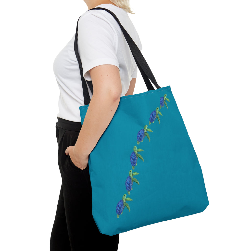 Colored Swimming Sea Turtles Large "Teal" Tote Bag