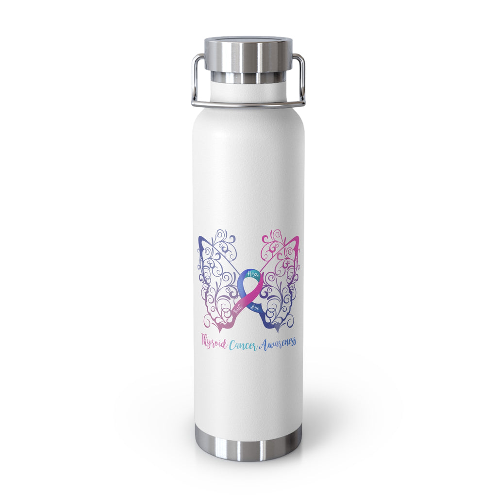 Thyroid Cancer Awareness Filigree Butterfly Copper Vacuum Insulated Bottle, 22oz